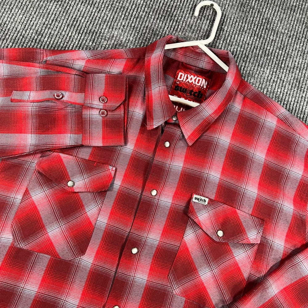 Dixxon Flannel Shirt Mens 4XL Red Plaid Long Sleeve Pearl Snap Switch Game Over
